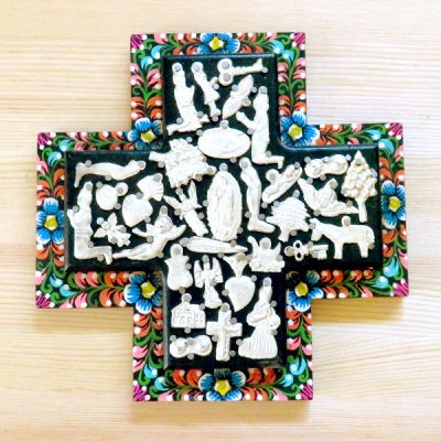 メキシコ 十字架ミラグロペイントハートL（ブラック）[18cm] 