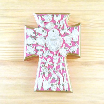 メキシコ 十字架ミラグロハートM（ピンクA）[15cm]