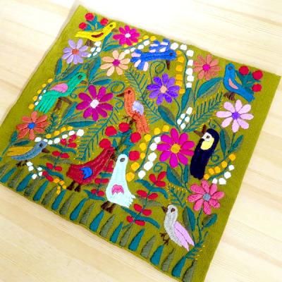 クッションカバー メキシコ刺繍 ブルー×ホワイト メキシコ雑貨