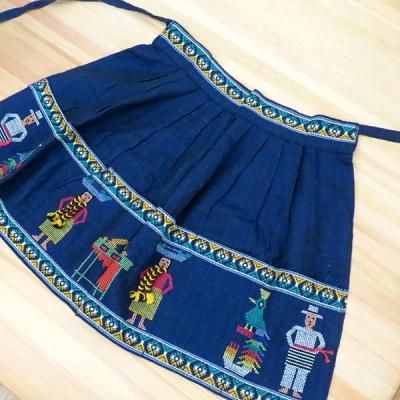 メキシカン キッチン エプロン、花柄刺繍ポケット、クッキング