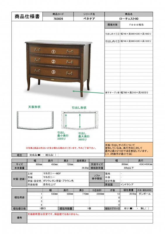 東海家具 ベネチア ローチェスト90 メーカー直送商品 - ジェニファー