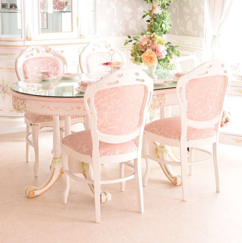 ロココ調 テーブル 高級輸入家具 ピンク／引き出し付き