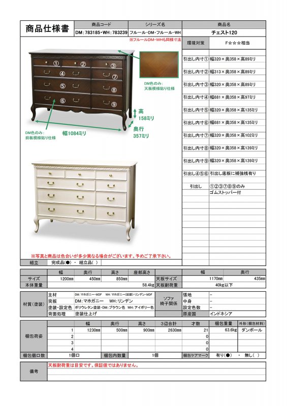 東海家具 フルールWH チェスト120 メーカー直送商品 - ジェニファー