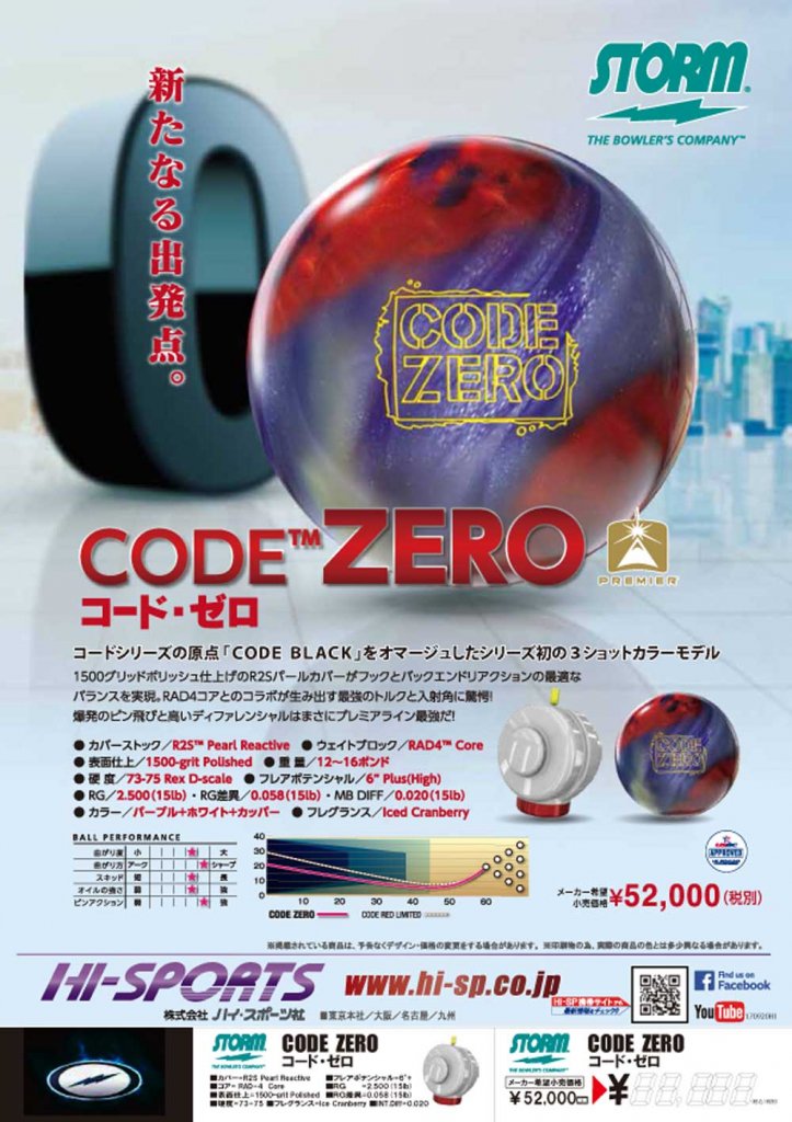 コード・ゼロ［ストーム］ 特価18,800円（税込） ボウリングボール 