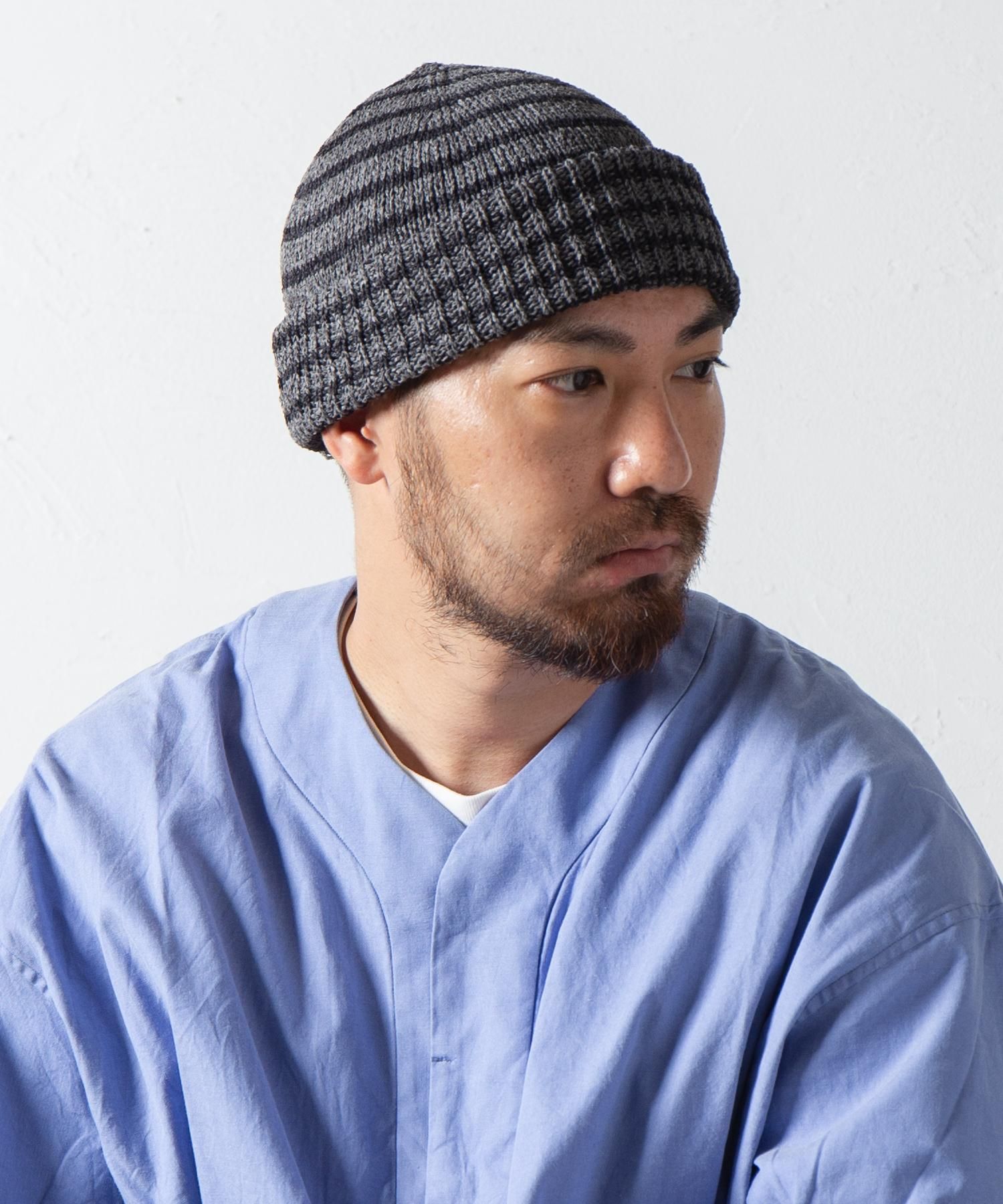 センスのいい お歳暮 Racal Japanese Paper Blend Knit Watch 1097B 和紙混紡ボーダー 帽子