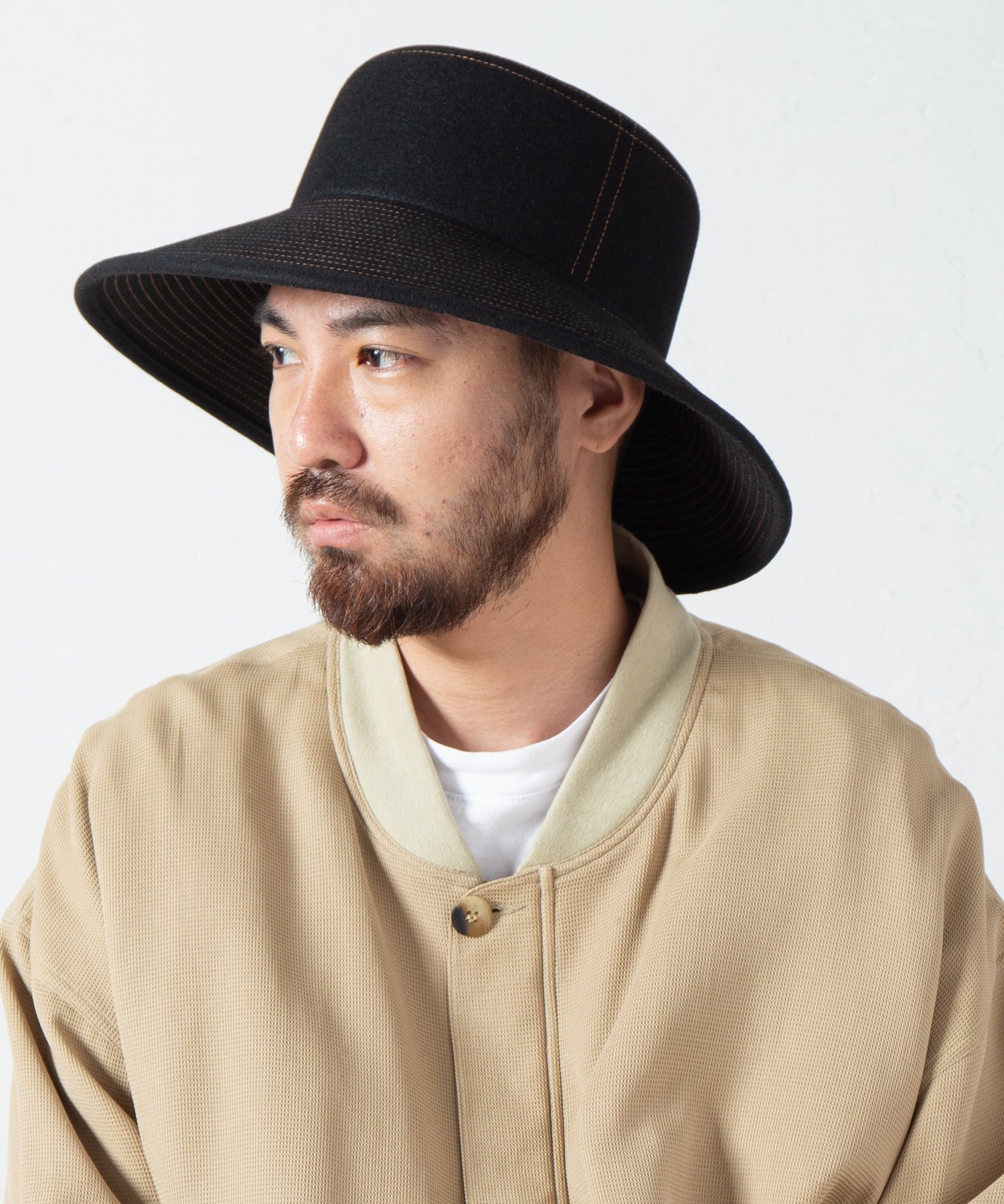 Indietro Association Stitch Brim Rabbitfur Hat 048ステッチブリム