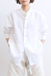 Ramie Linen Stand Collar Shirt