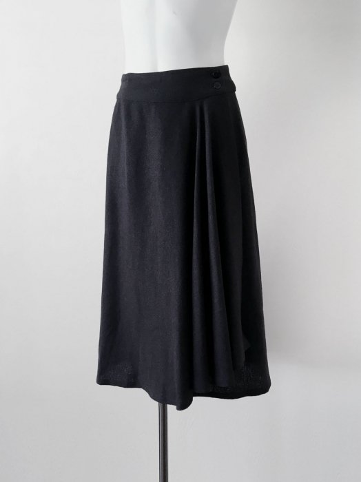 KENZO Black silk wool Wrap flare skirt - trip vintage