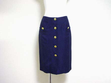 CELINE Navy gold button skirt - trip vintage