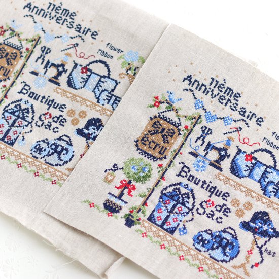 ミシン刺繍　クロスステッチ　神戸タータン　リバティプリント　エクリュ