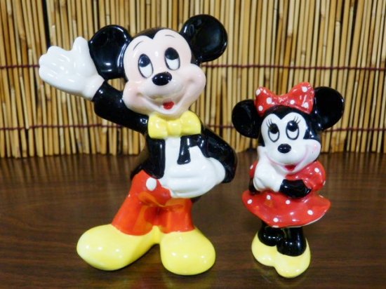 陶器製 東京ディズニーランド 人形置物 ミッキーマウス ミニーマウス ２種セット 昭和レトロ レトロ雑貨 フィギュア 玩具のリサイクル 宝の森