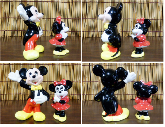 陶器製 東京ディズニーランド 人形置物（ミッキーマウス＆ミニーマウス）２種セット - 「宝の森」昭和レトロ雑貨、フィギュア、玩具のリサイクル