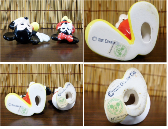 陶器製 東京ディズニーランド 人形置物（ミッキーマウス＆ミニーマウス）２種セット - 「宝の森」昭和レトロ雑貨、フィギュア、玩具のリサイクル