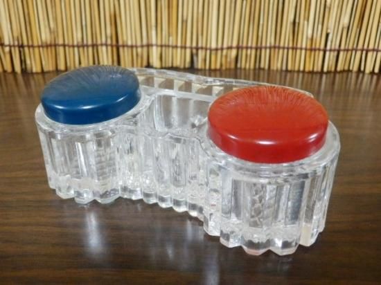 ガラス製 インク壺 セルロイド蓋付き - 「宝の森」昭和レトロ