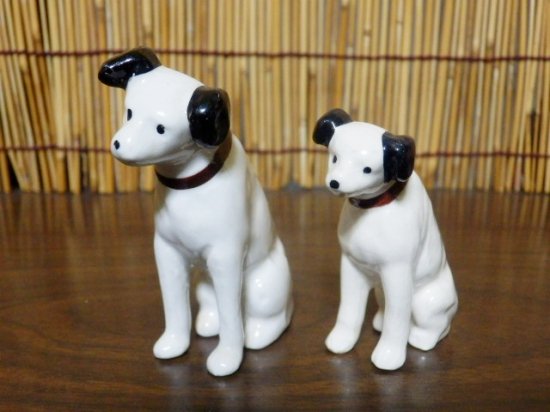 陶器製 ビクター犬ニッパー 置物 ６.８ｃｍ・５.５ｃｍ ２個セット ...