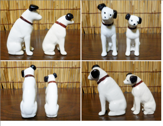 陶器製 ビクター犬ニッパー 置物 6.8cm・5.5cm 2個 陶器製 ビクター犬ニッパー 置物 6.8cm・5.5cm 2個