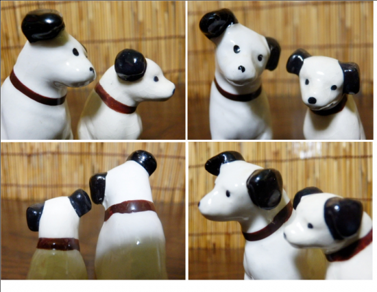 陶器製 ビクター犬ニッパー 置物 6.8cm・5.5cm 2個