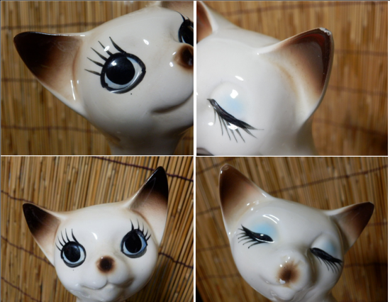 陶器製 ペア猫 置物(白茶) - 「宝の森」昭和レトロ雑貨 陶器製 ペア猫 置物(白茶) - 「宝の森」昭和レトロ雑貨