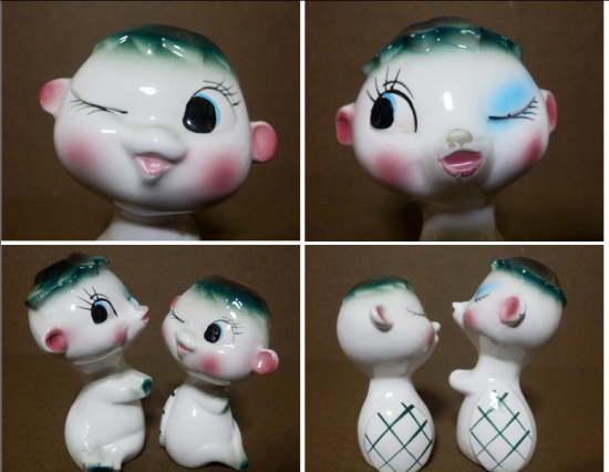 陶器製 河童(かっぱ)置物 ペアセット - 「宝の森」昭和レトロ 陶器製 河童(かっぱ)置物 ペアセット - 「宝の森」昭和レトロ