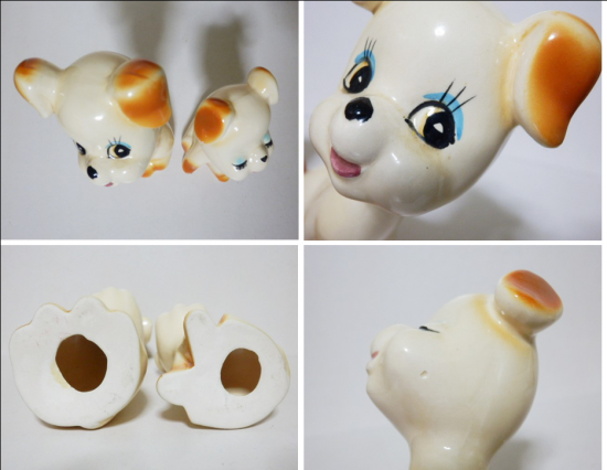 陶器製 レトロ ペア犬 置物 - 「宝の森」昭和レトロ雑貨、フィギュア、玩具のリサイクル