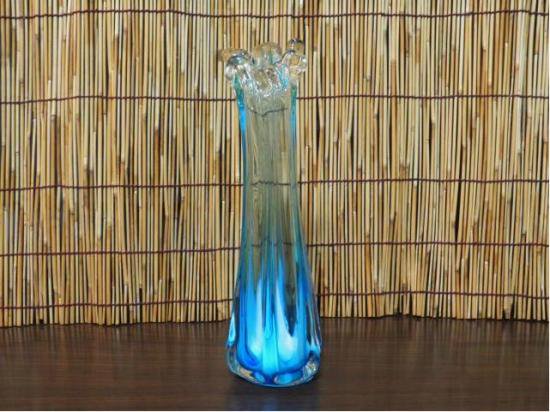 レトロ ガラス花瓶 （ブルー）一輪挿し - 昭和レトロ、レトロ雑貨 