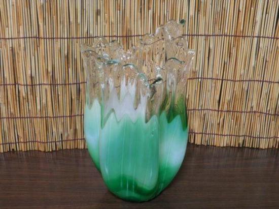 レトロ ガラス花瓶 （緑/白） - 昭和レトロ、レトロ雑貨、フィギュア 