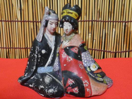 陶器　土人形　夫婦　（裏春画置物） - 「宝の森」昭和レトロ雑貨、フィギュア、玩具のリサイクル