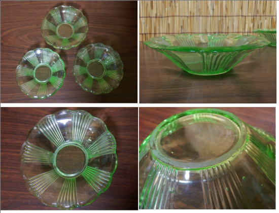 かき氷 ガラス氷皿（緑色）3枚セット - 「宝の森」昭和レトロ雑貨、フィギュア、玩具のリサイクル