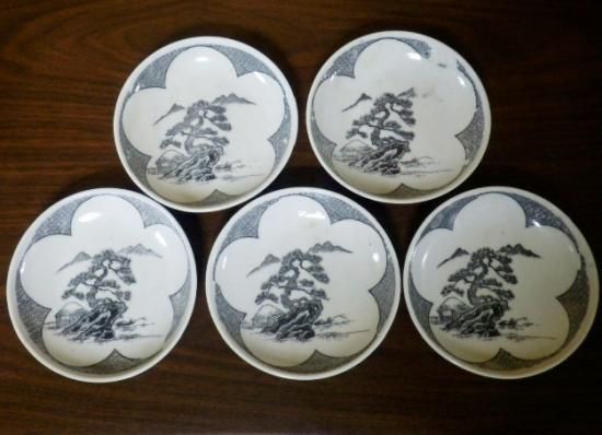 統制陶器（松図）小皿 5枚セット - 「宝の森」昭和レトロ雑貨