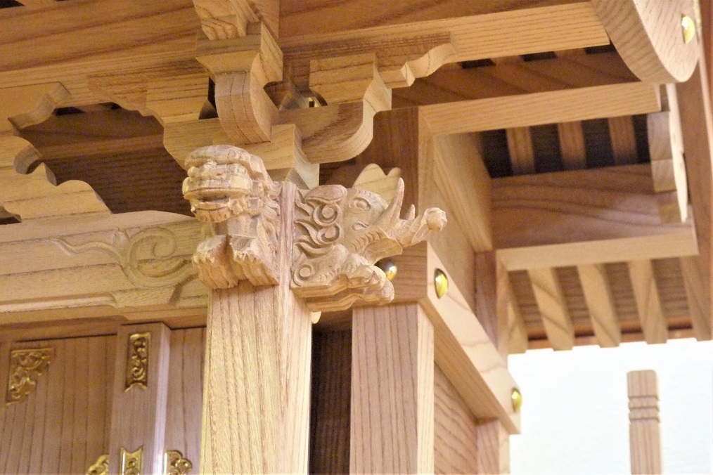 けやき（欅）製　稲荷宮　外宮　屋外社殿　桝組　木鼻彫刻
