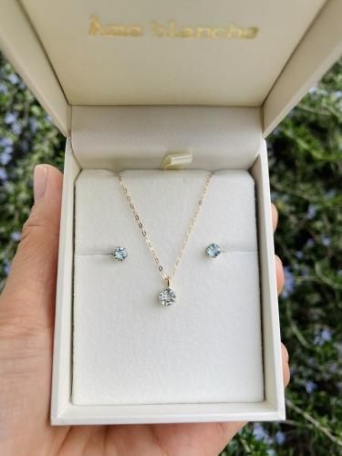 K18 birthday stone ピアス（ 3月誕生石 アクアマリン・4mm ）(イヤリング製作可能） - Ame blanche  アームブランシュ Online Shop