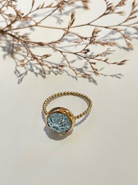 【特別価格・１点物】K18  carving stone × grain ring（ ブルートパーズ  ）