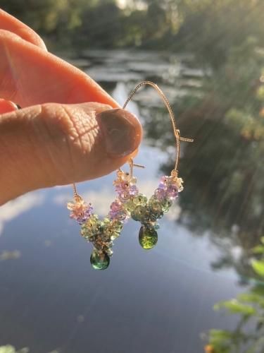 夕暮れ シャンパントパーズモルガナイト他 チャーム ピアス イヤリング