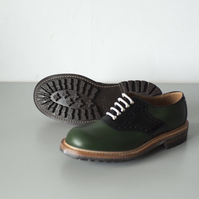 M7607 Saddle Shoe / GREEN Scotch Grain x Black Patent / UK6.0 in stock