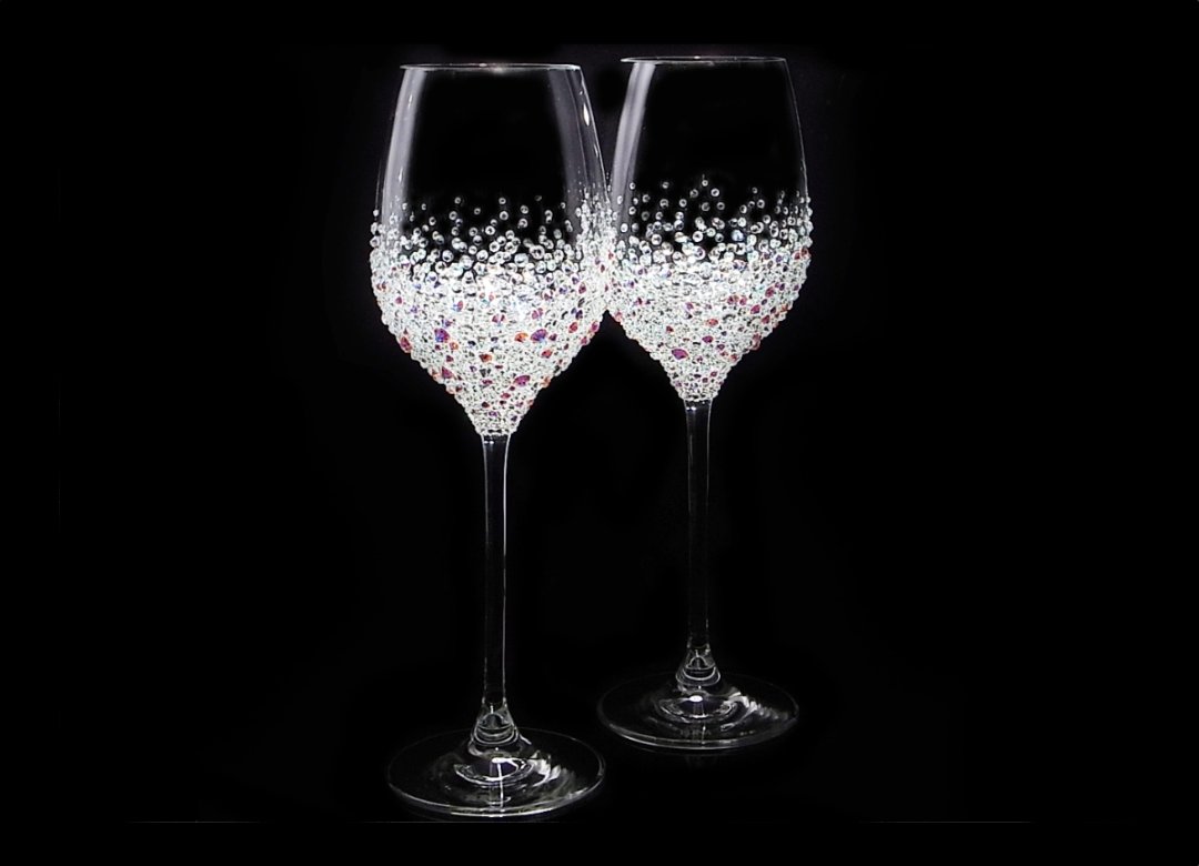 【白ワイングラス　バブルシャワー】 高級ギフトボックス付き　送料無料　結婚祝い 誕生日 プレゼント ギフト スワロフスキー デコグラスの画像