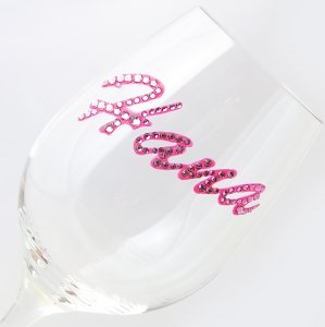 【白ワイングラス　ネーム　ピンク】高級ギフトボックス付き　結婚祝い 誕生日 プレゼント ギフト スワロフスキー デコグラス