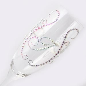 【シャンパングラス　ティアラ×イニシャル 筆記体】高級ギフトボックス付き　 結婚祝い 誕生日 プレゼント ギフト スワロフスキー デコグラス