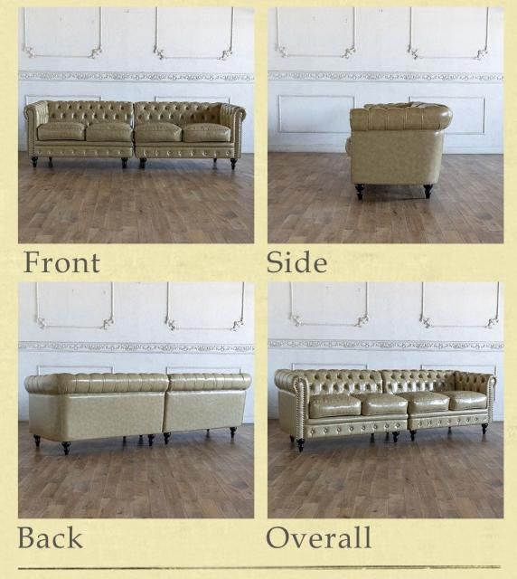 ベージュ ヴィンテージ チェスターフィールド風 ソファ レトロ ヴィンセント チェスターフィールドソファ 4人掛け サンド