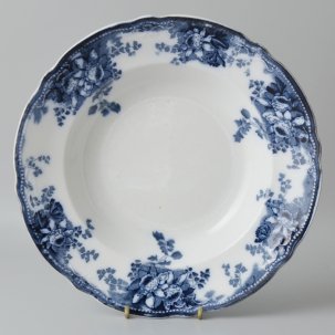 ビンテージ　スーププレート<br>  ALFRED MEAKIN  (アルフレッド　ミーキン)  FLOW BLUE  HARVARD柄<br>1891-1897年