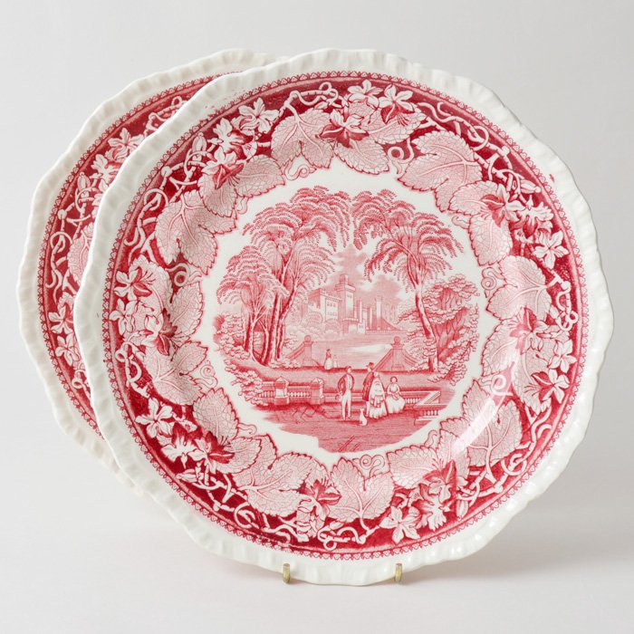 イギリスアンティーク ピンク＆ホワイト ディナー皿 ピンクアンド 