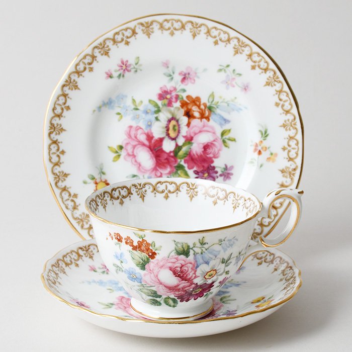 ビンテージトリオ CROWN STAFFORDSHIRE クラウンスタッフォードシャー ENGLAND'S BOUQUET イギリスの花束  1977-1979年 - 輸入・アンティーク雑貨「ANTRO」