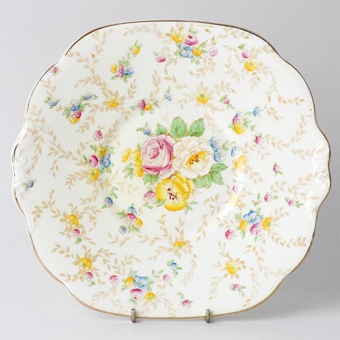 ビンテージ大きなケーキ皿 COLLINGWOOD CHINA コリンウッド社 手描きの
