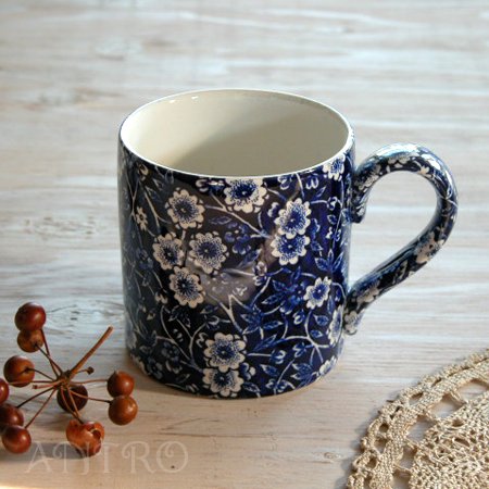 英国陶器 Burleigh バーレイ社』ブルーキャリコ マグカップ - 輸入 