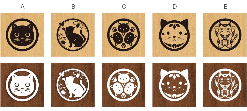 ポスト表札 猫恵紋（ねこえもん）＋木目の紋の種類