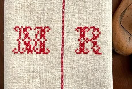 フランス　アンティーク　グレインサック　イニシャルMJ フランスアンティークグレインサックイニシャルMJ