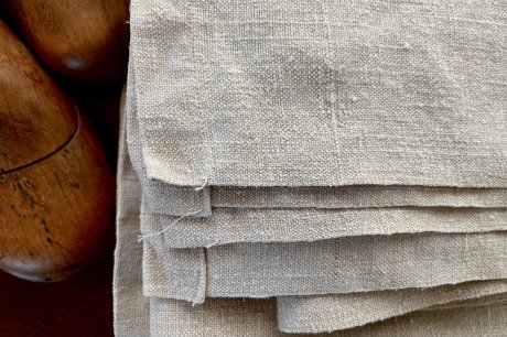 フランス製 19世紀の手織りシャンブル/フラックスリネンシーツ