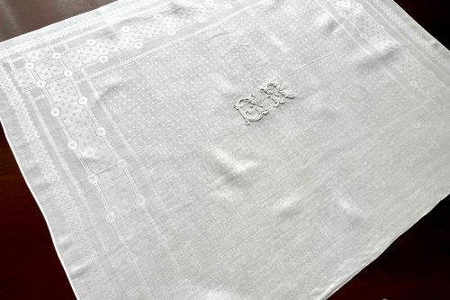 フランス製　ダマスク織リネン　テーブルナプキンセット　イニシャルGR - アンティークファブリック専門店　ティセアンティークリネンズ