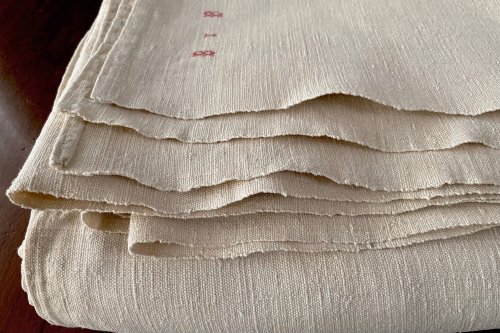 フランス製 手織りシャンブルリネンシーツ １９世紀 - アンティーク 
