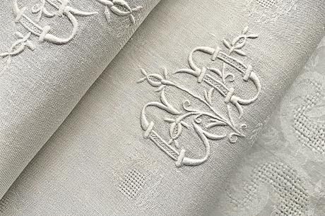 フランス製 ダマスク織リネン テーブルクロス CD - アンティーク