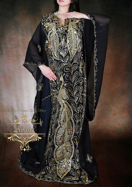 ハリージドレス ブラック2 ピーコック エジプト製 - ベリーダンス衣装